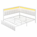 Canapé convertible, 2 places, avec tiroirs, avec éclairage LED, avec prise intégrée, en métal et lin, coloris beige