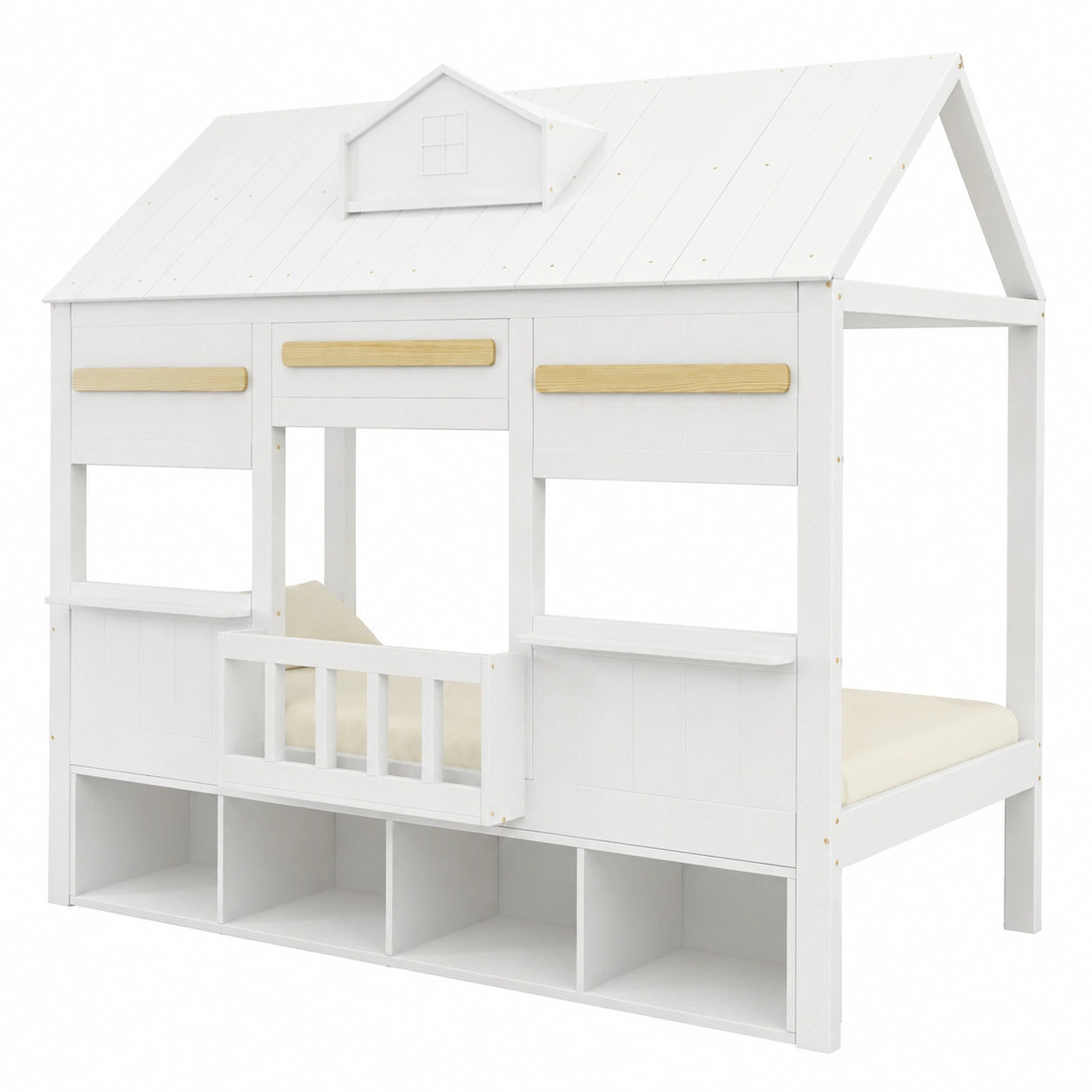 Lit cabane, avec rangement, avec étagères, 90 x 200 cm, coloris blanc, pour la chambre d’enfant