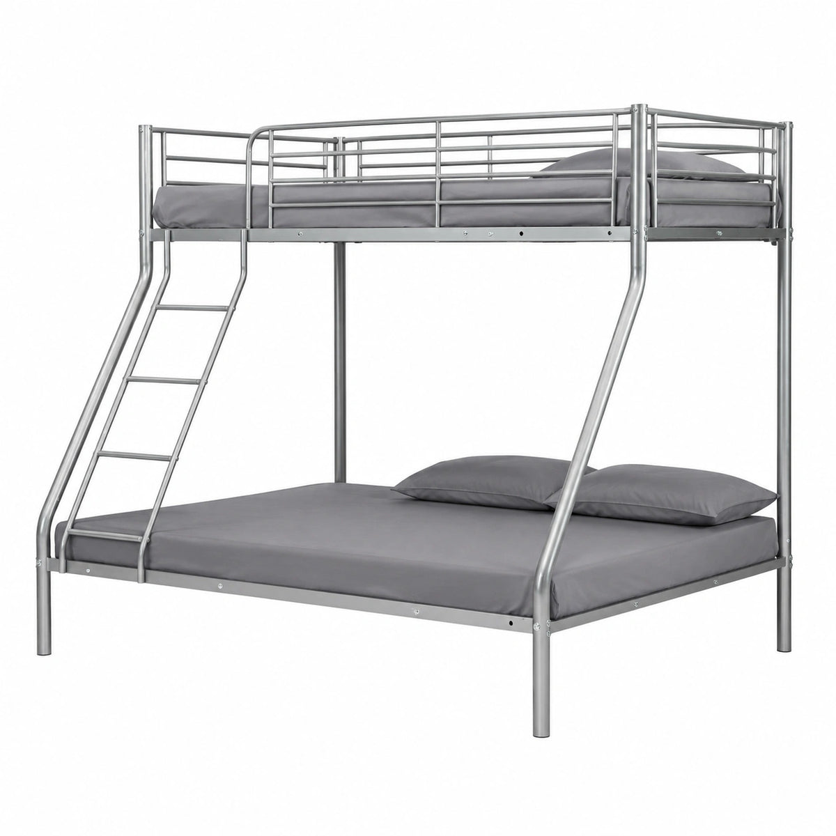 Lit gain de place, avec sommier, en métal, 3 places, 140 x 190 cm, coloris gris, pour la chambre