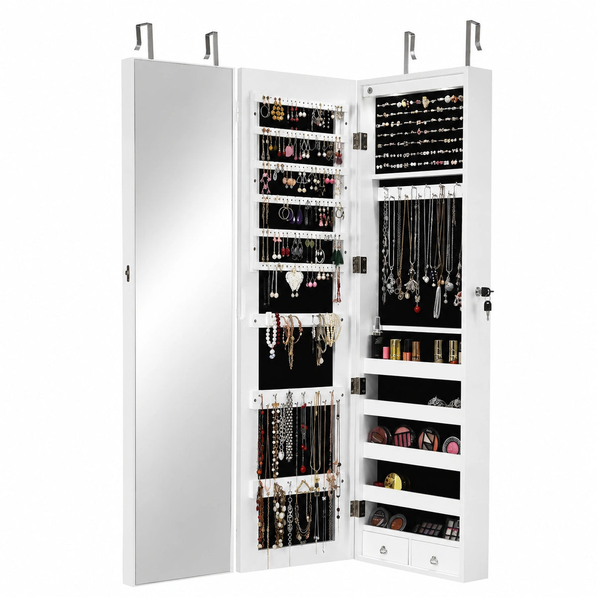 Armoire, avec rangement, avec portes, avec éclairage LED, coloris blanc, pour la chambre