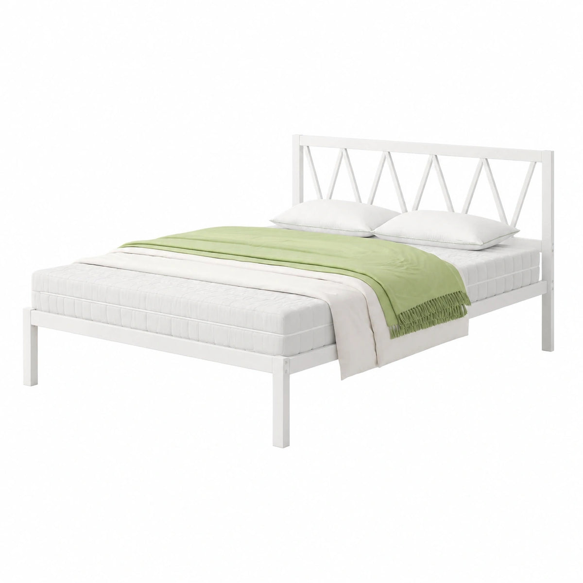 Lit, avec rangement, avec sommier, en métal, coloris blanc, 140 x 190 cm, pour la chambre