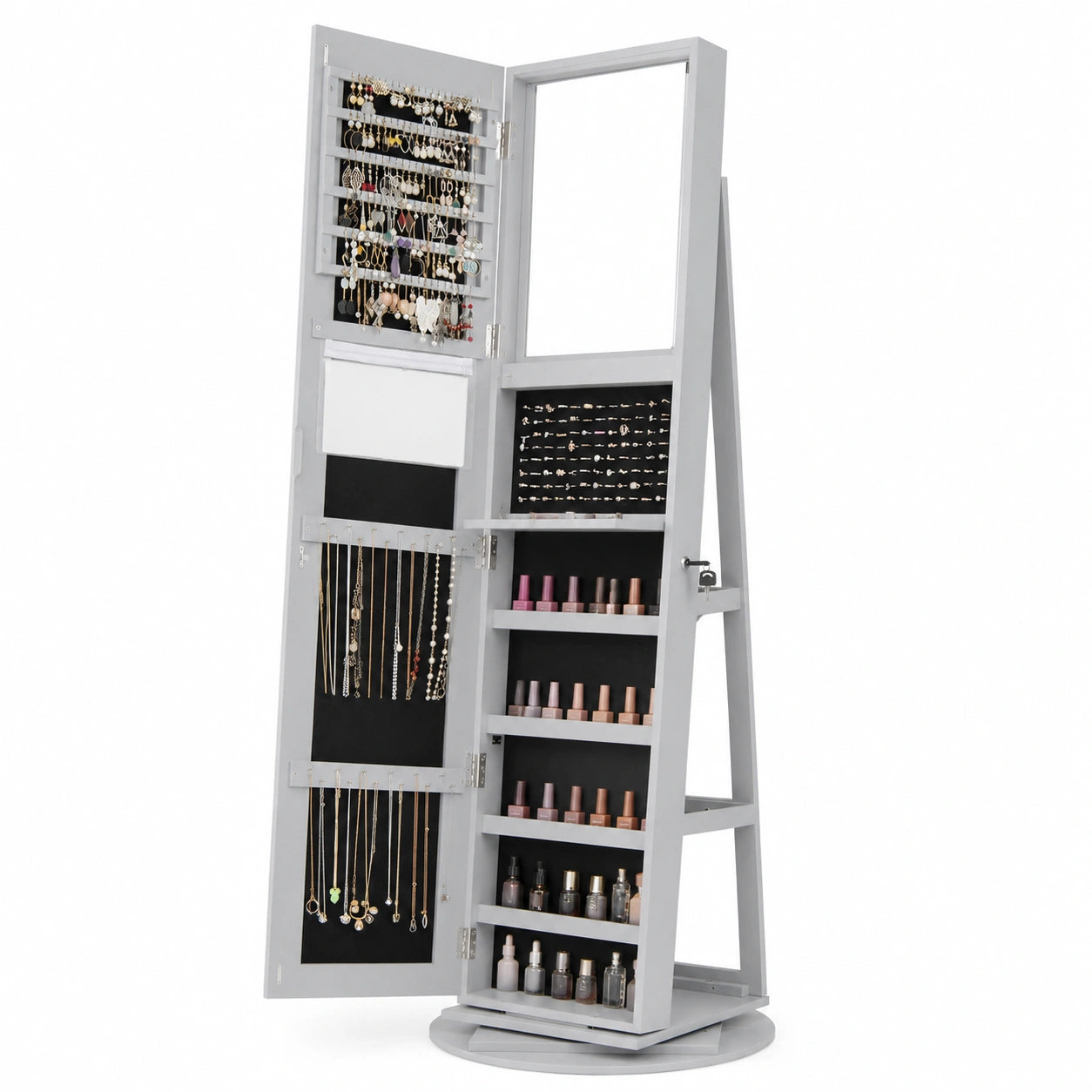 Armoire, pivotant, avec rangement, avec étagères, coloris gris, pour la chambre