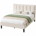 Lit, avec sommier, rembourré, en velours et tissu, coloris beige, 140 x 190 cm, pour la chambre