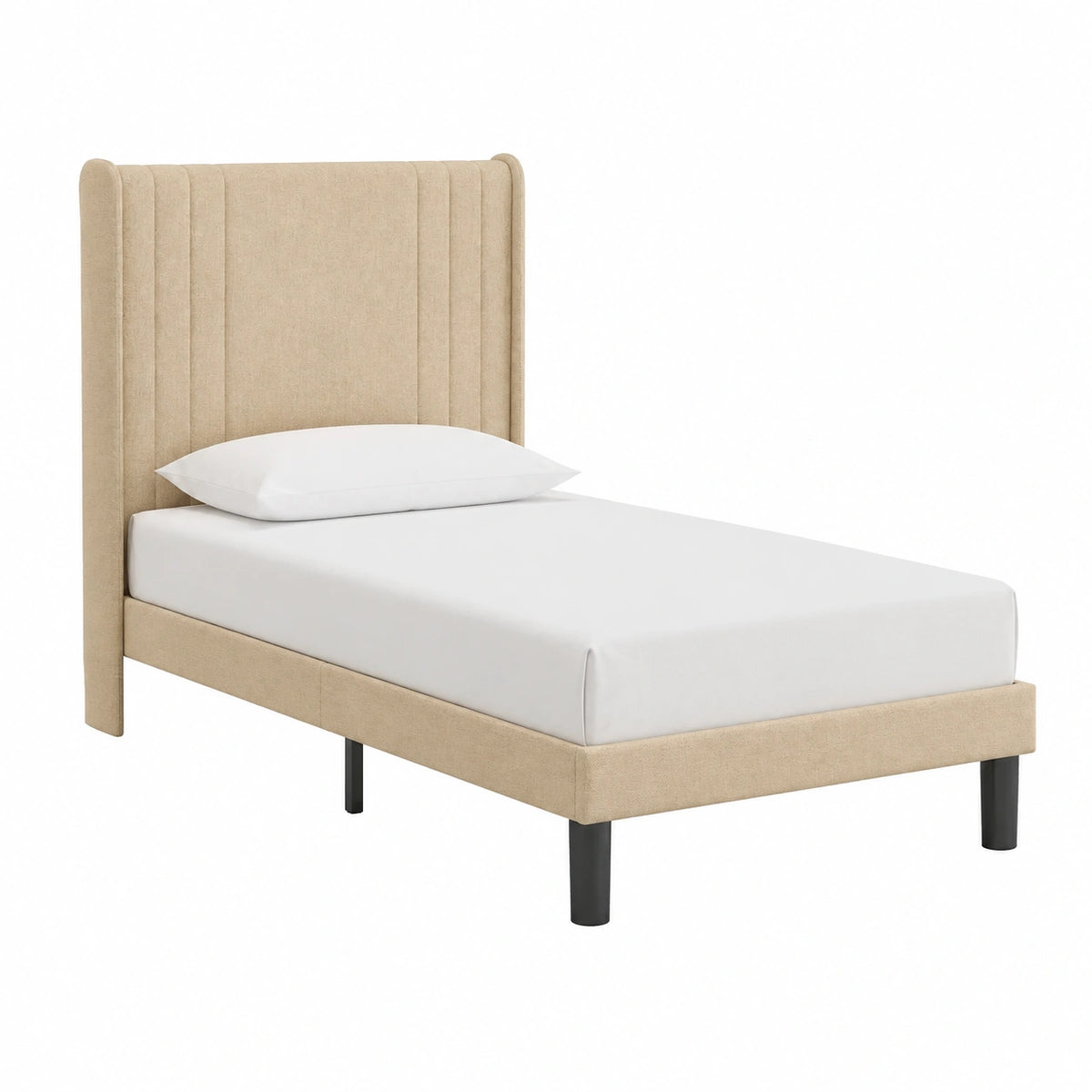 Lit, avec éclairage LED, avec prise intégrée, avec sommier, en métal, 90 x 200 cm, coloris beige, pour la chambre