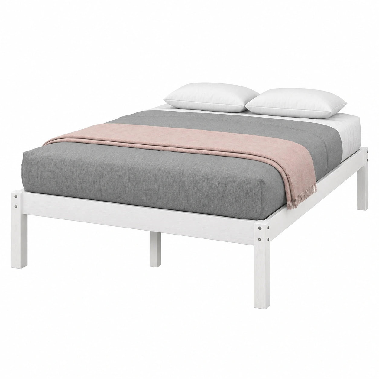 Lit, avec rangement, avec sommier, en bambou, 140 x 190 cm, coloris blanc, pour la chambre