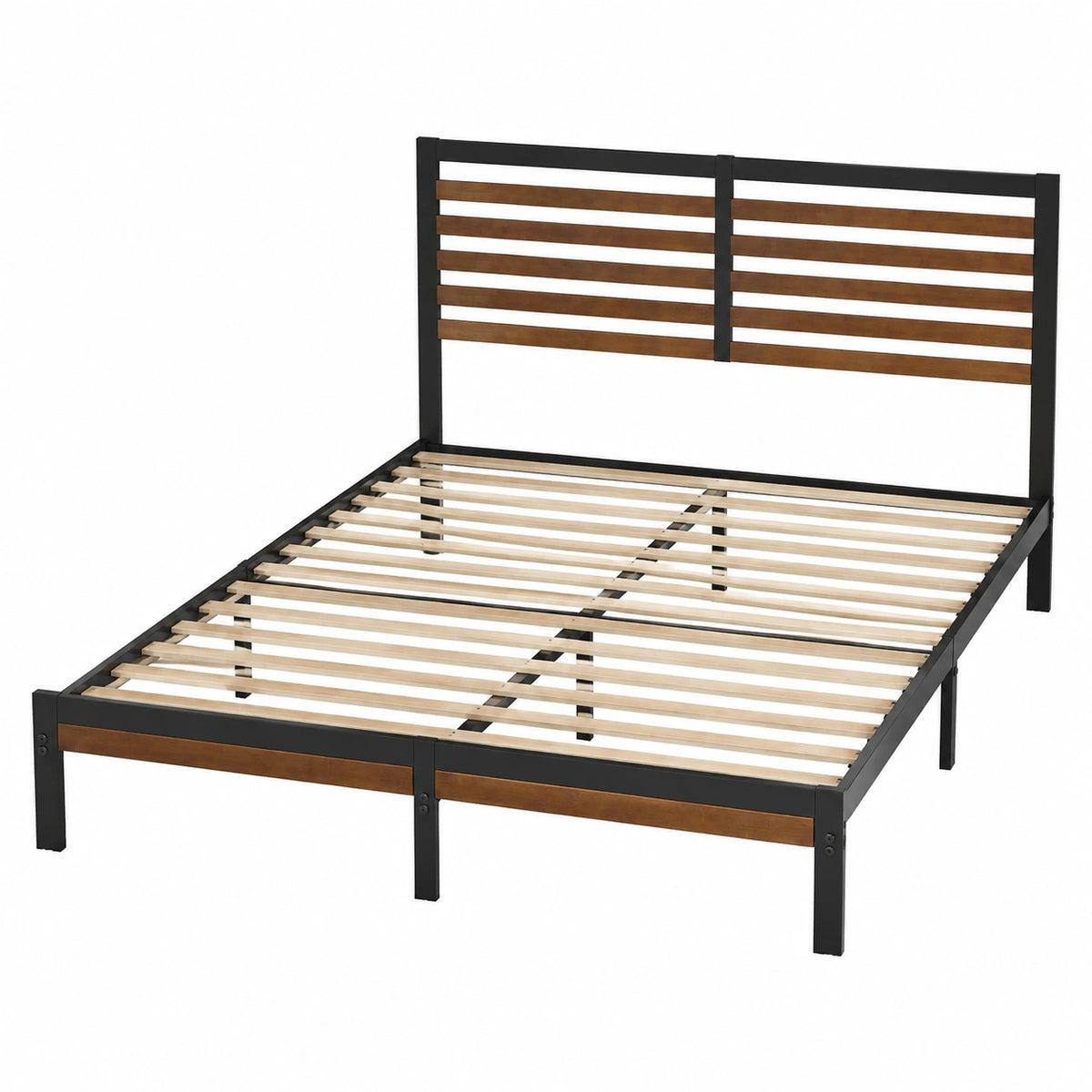Lit, 2 places, en bambou et métal, coloris noir et marron, 140 x 190 cm, pour la chambre