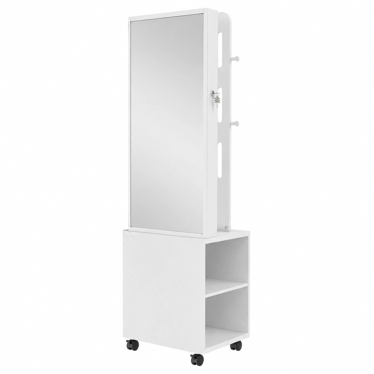 Armoire, pivotant, avec rangement, avec éclairage LED, coloris noir et blanc, pour la chambre